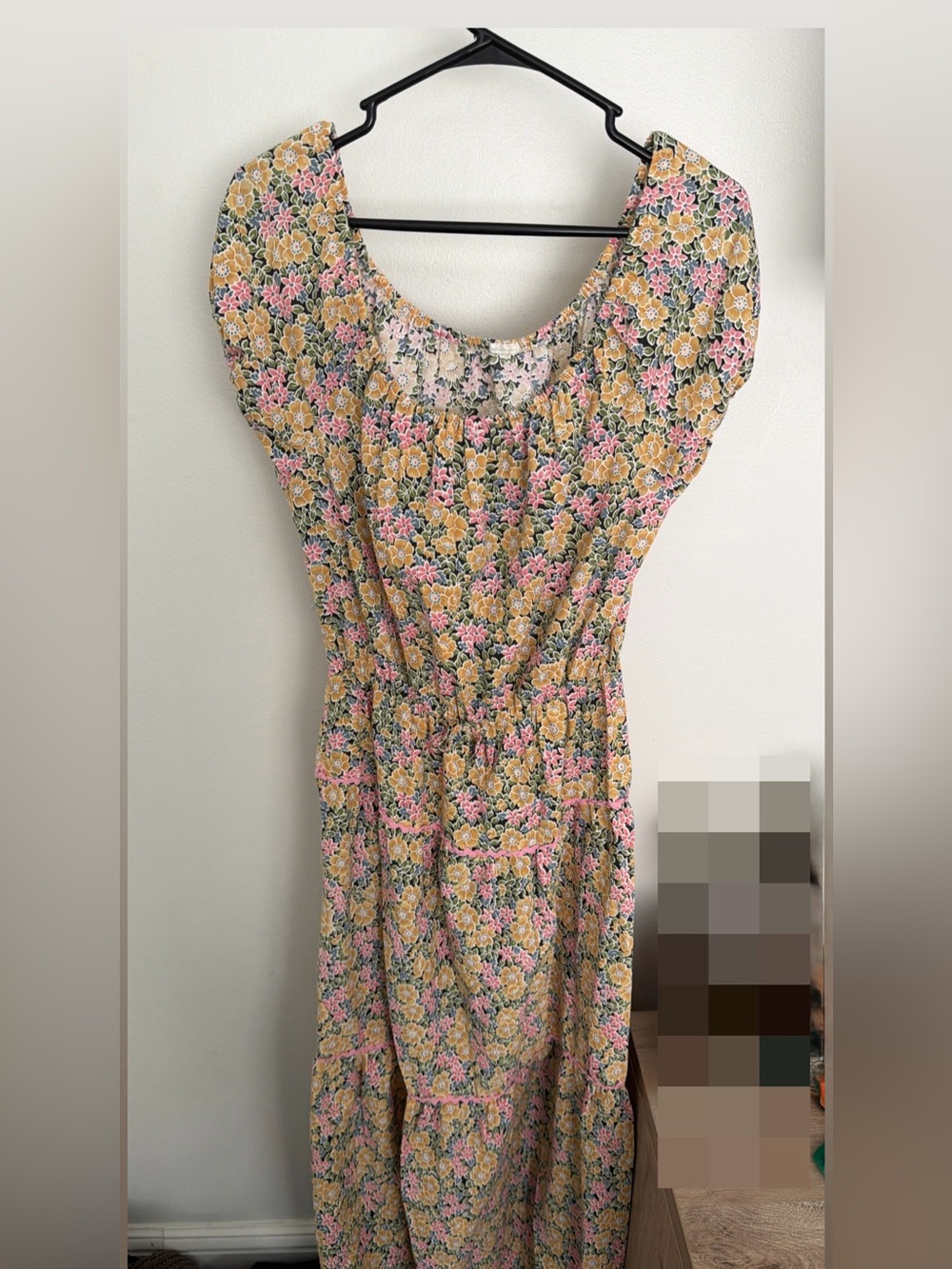 Floral Scoop-Neck Maxi Dress in Yellow and Pink